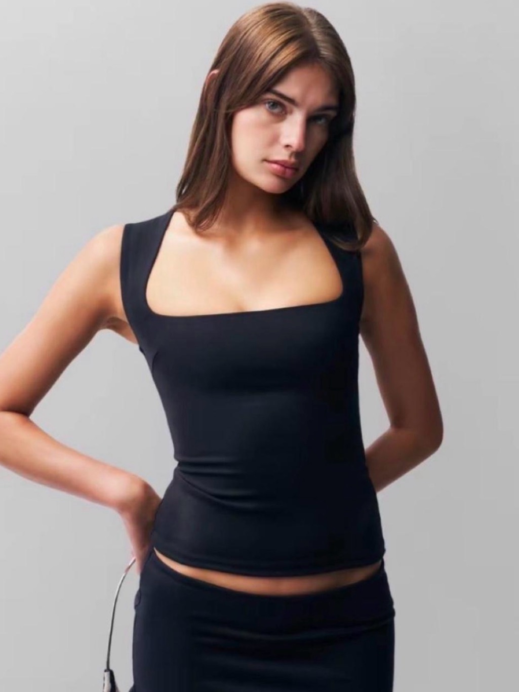 Danielle Guizio Black Square-Neck Bandeau Tank